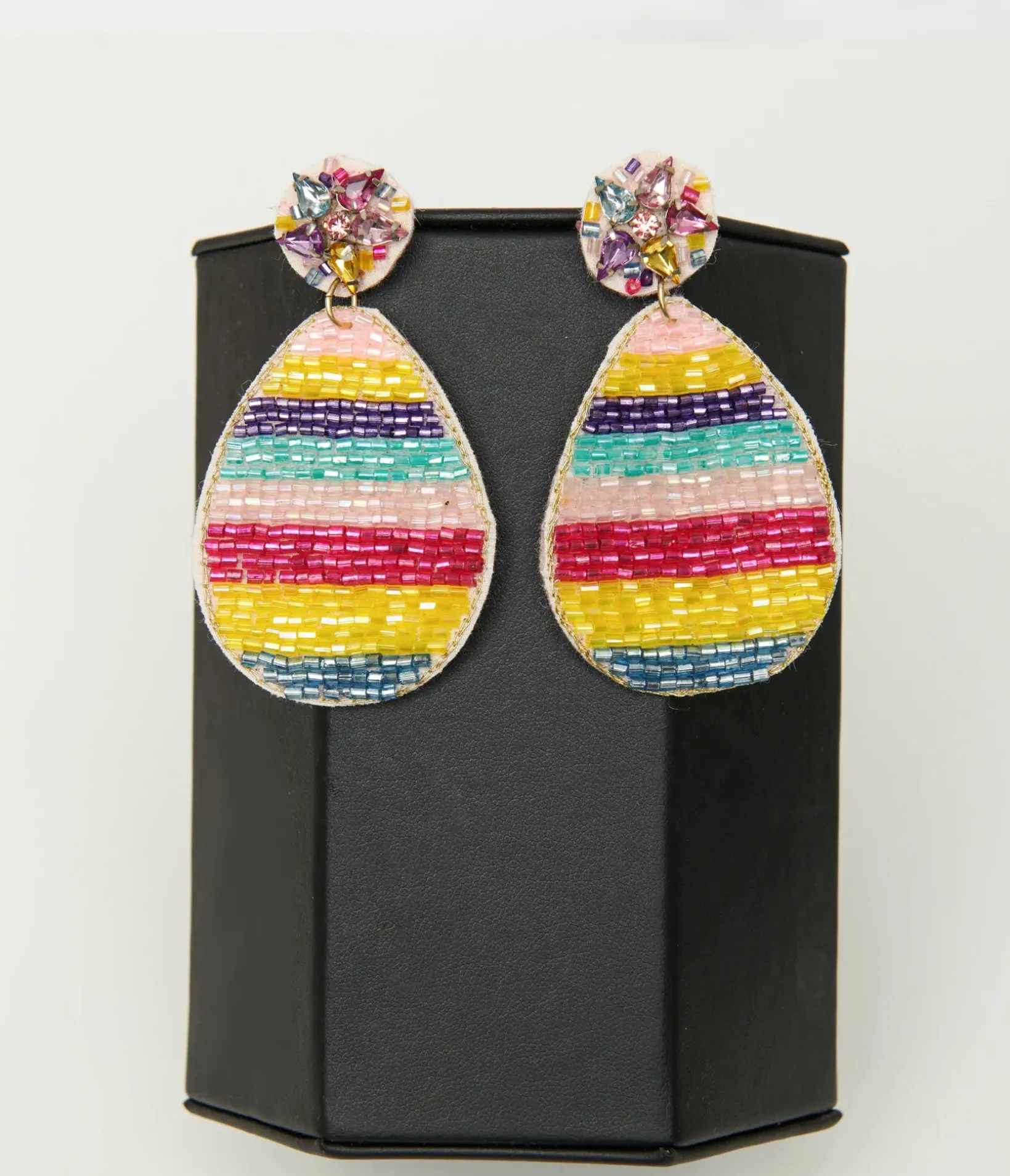 Unique Vintage Earrings>Rainbow Egg Beaded Drop Earrings