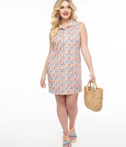 Unique Vintage Pocket Dresses|Everyday Dresses>Rainbow Floral Cotton Shift Dress
