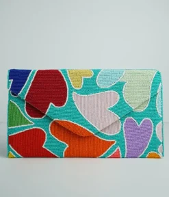 Unique Vintage Novelty Bags>Rainbow Heart Beaded Clutch