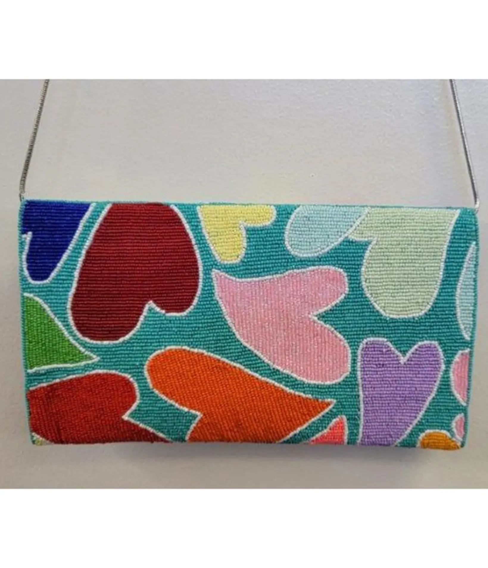 Unique Vintage Novelty Bags>Rainbow Heart Beaded Clutch