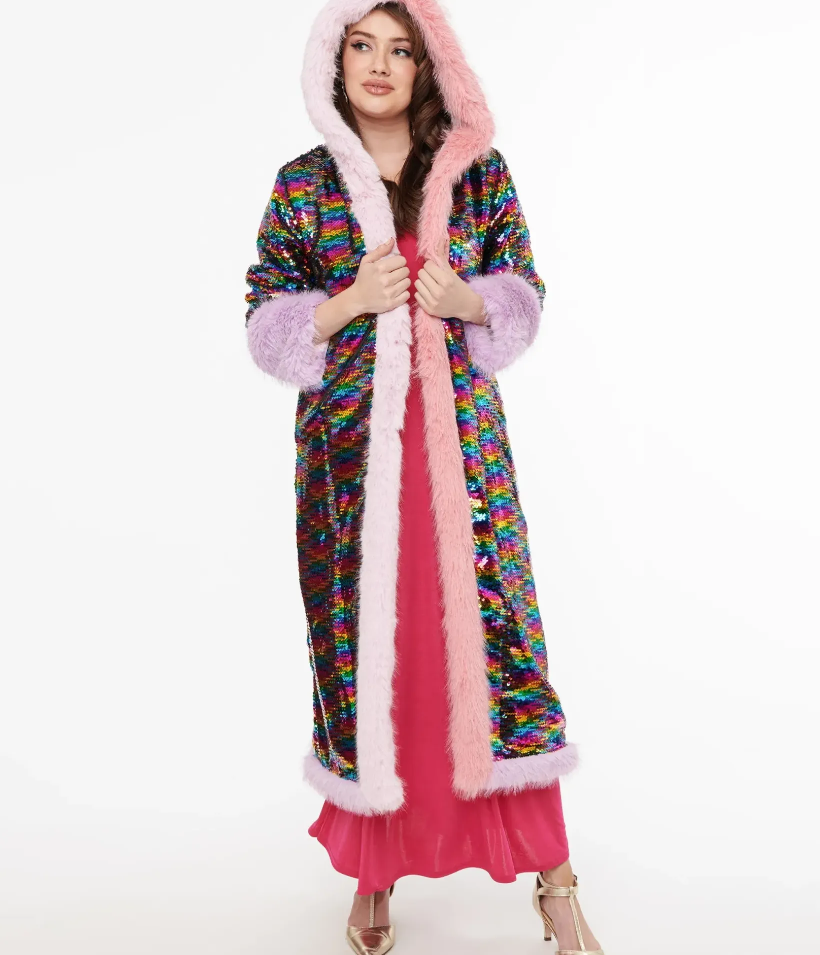 Unique Vintage Coats & Jackets|Flapper Coats>Rainbow Sequin Long Coat