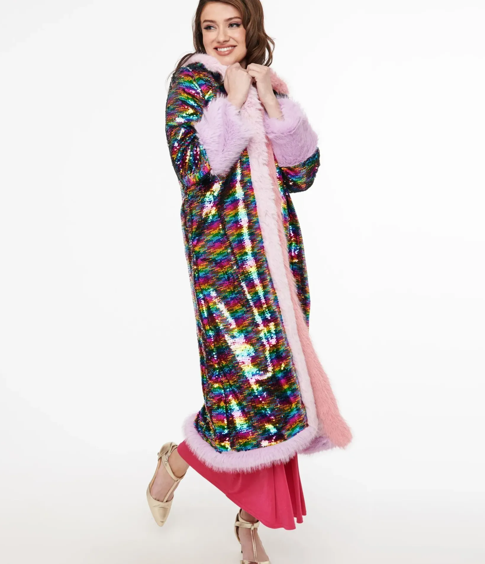 Unique Vintage Coats & Jackets|Flapper Coats>Rainbow Sequin Long Coat