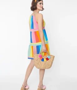 Unique Vintage Everyday Dresses>Rainbow Striped Shift Dress