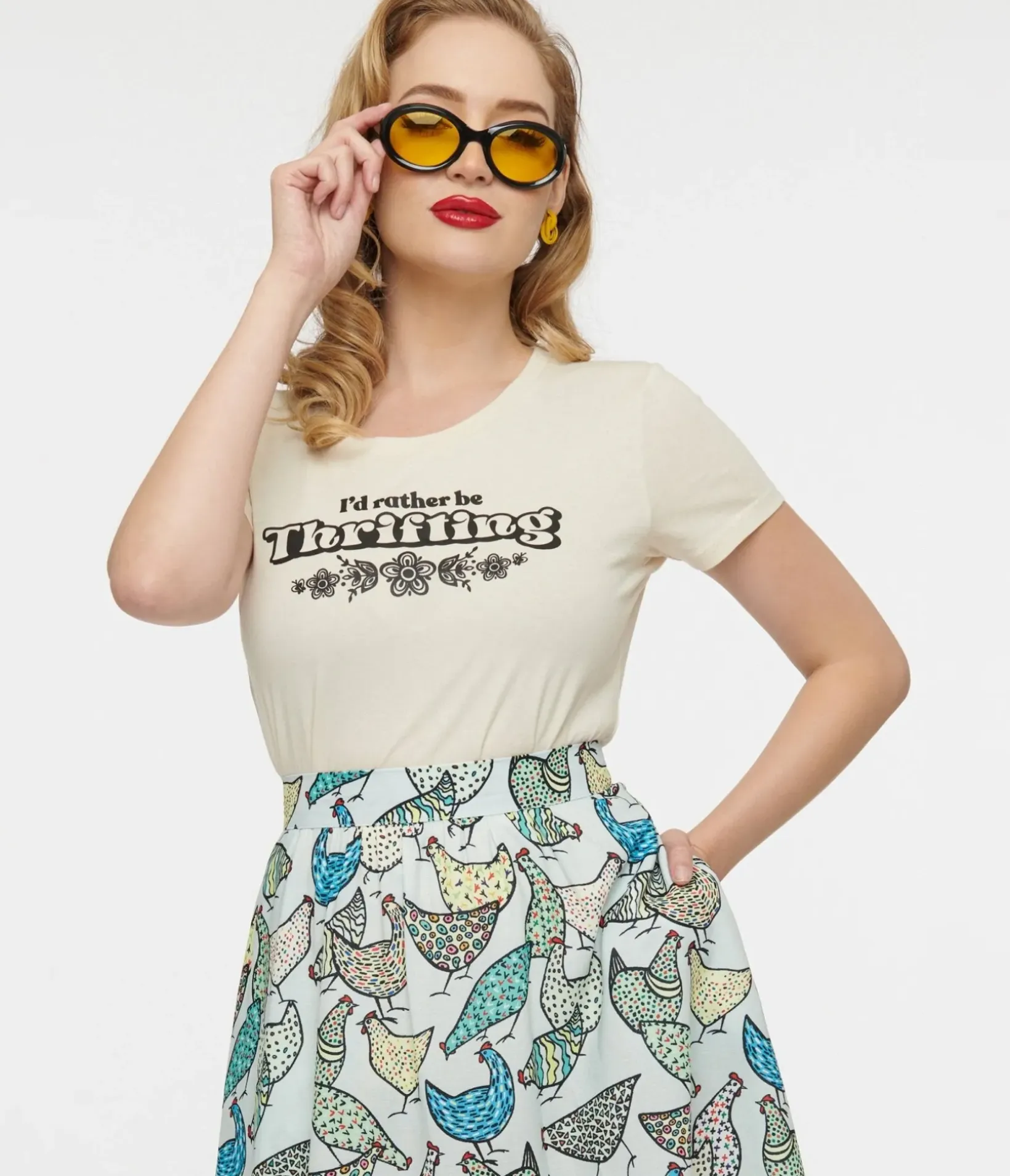 Unique Vintage Graphic Tees|Graphic Tees>Rather Be Thrifting Fitted Cotton Graphic Tee