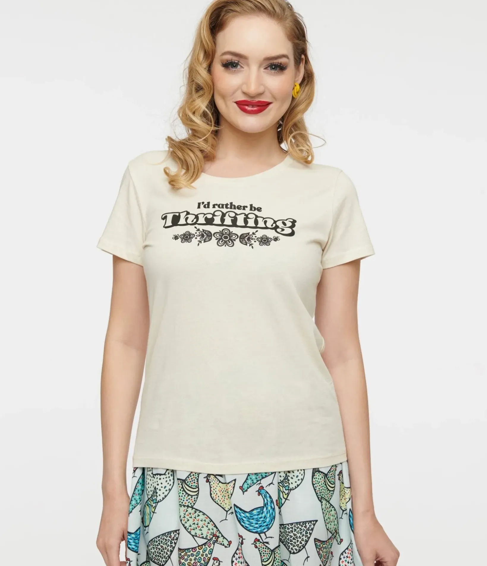 Unique Vintage Graphic Tees|Graphic Tees>Rather Be Thrifting Fitted Cotton Graphic Tee