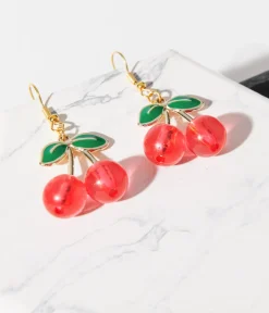 Unique Vintage Summer Vacation|All Things Red>Red Acrylic Cherry Earrings