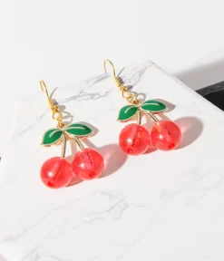 Unique Vintage Summer Vacation|All Things Red>Red Acrylic Cherry Earrings