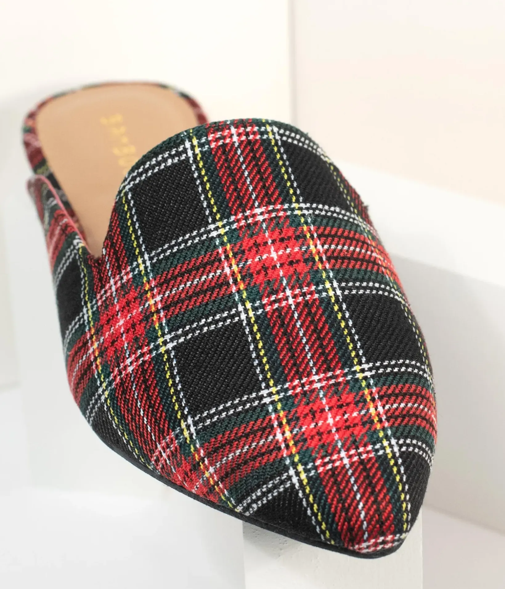 Unique Vintage Flats|All Things Red>Red & Black Plaid Fabric Mules
