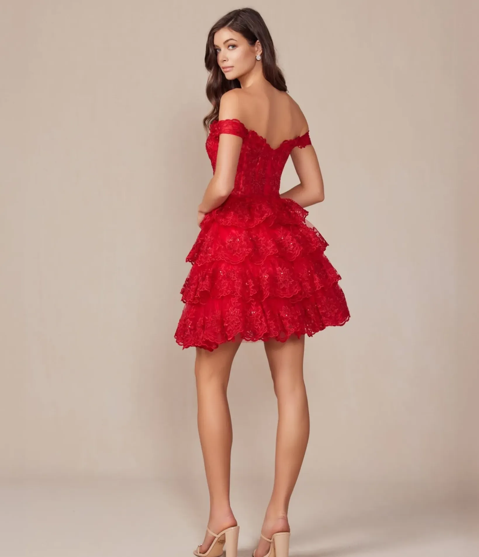 Unique Vintage Special Occasion|Prom Dresses>Red Embroidered Sequin Off The Shoulder A-Line Prom Dress