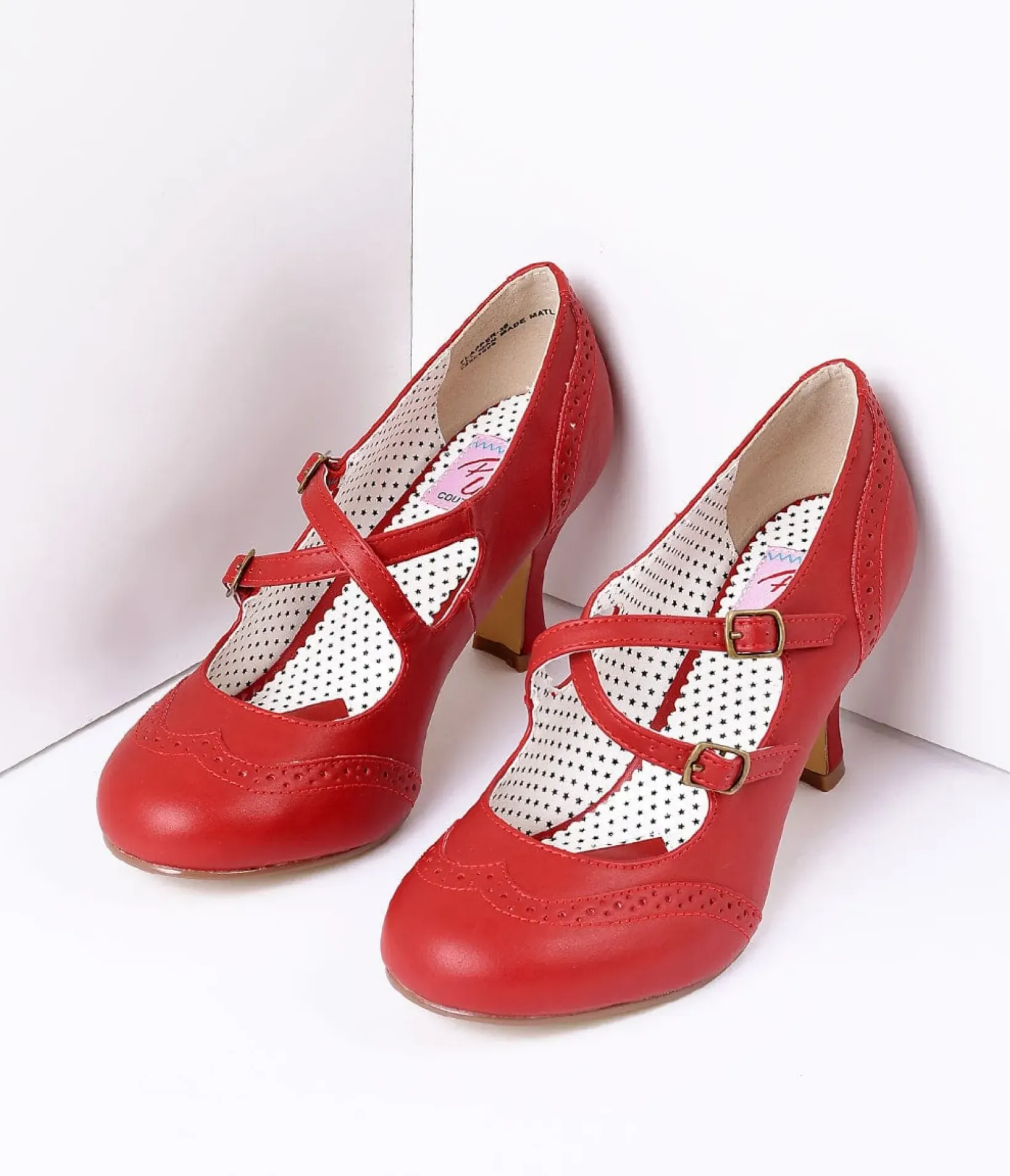 Unique Vintage Special Occasion|Heels>Red Faux Leather Detailed Heel