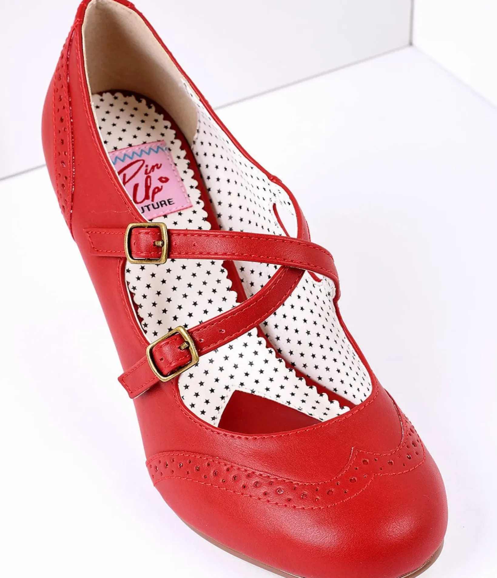 Unique Vintage Special Occasion|Heels>Red Faux Leather Detailed Heel