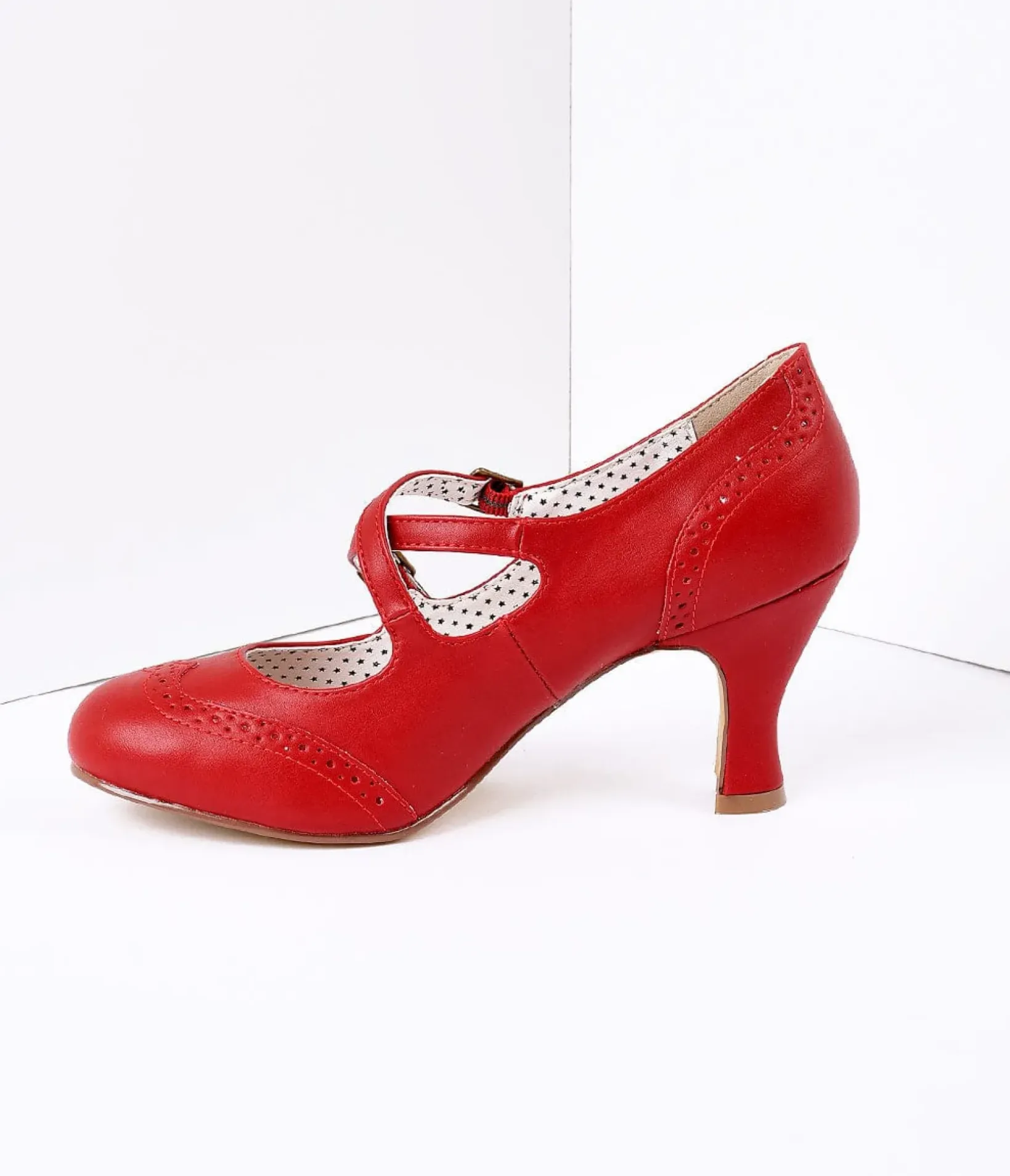 Unique Vintage Special Occasion|Heels>Red Faux Leather Detailed Heel
