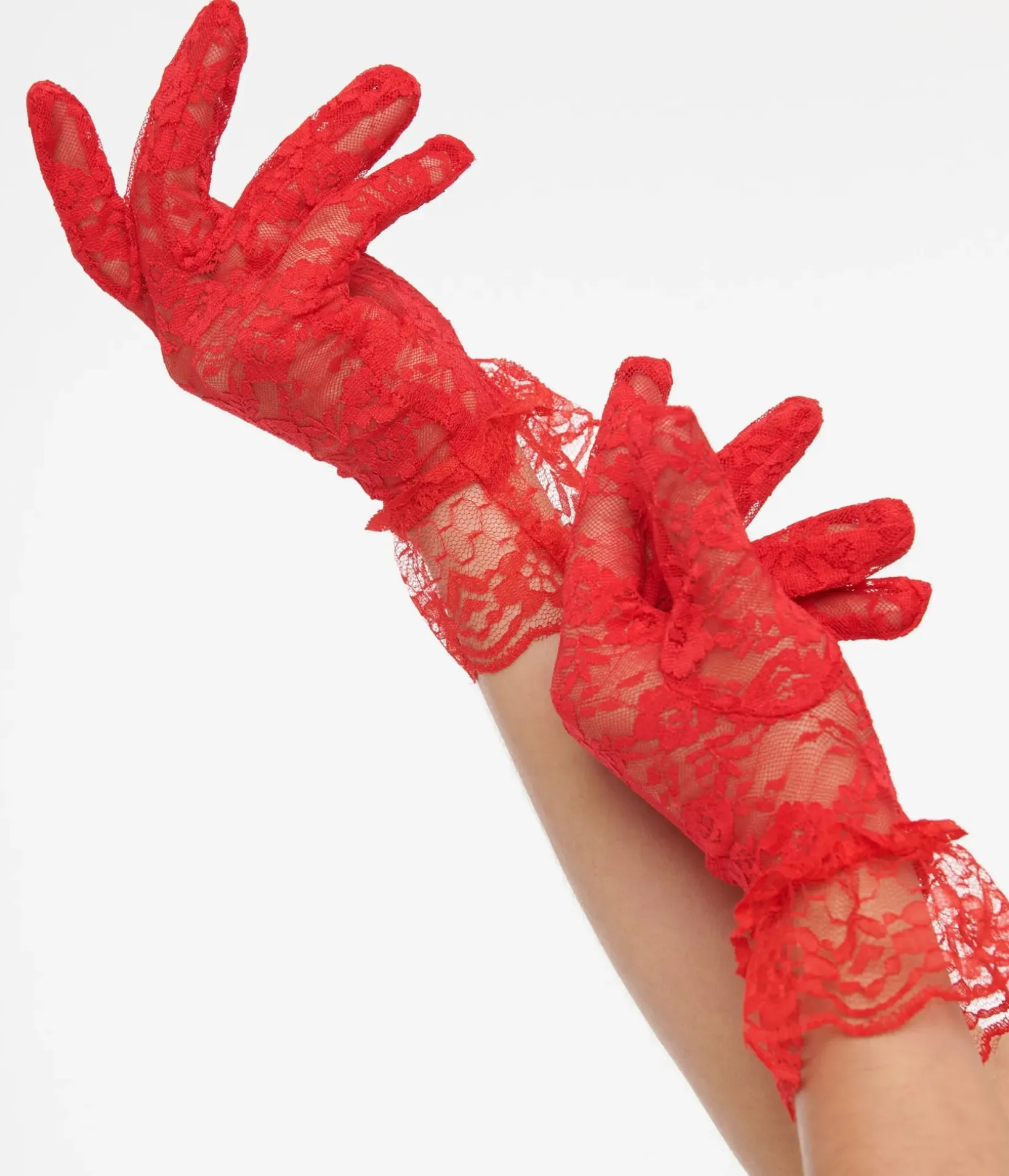 Unique Vintage Special Occasion|All Things Red>Red Lace Ruffle Gloves