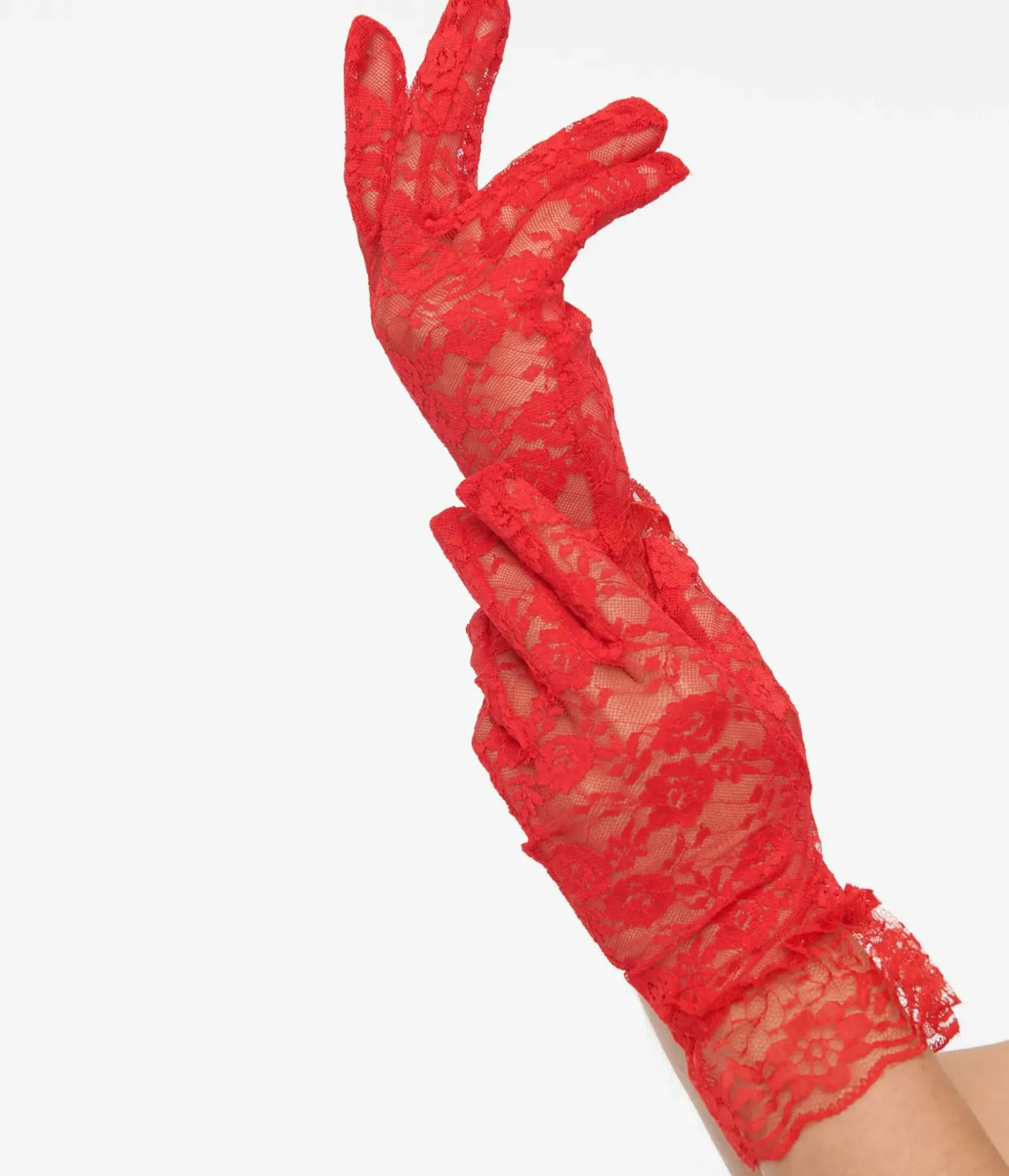 Unique Vintage Special Occasion|All Things Red>Red Lace Ruffle Gloves