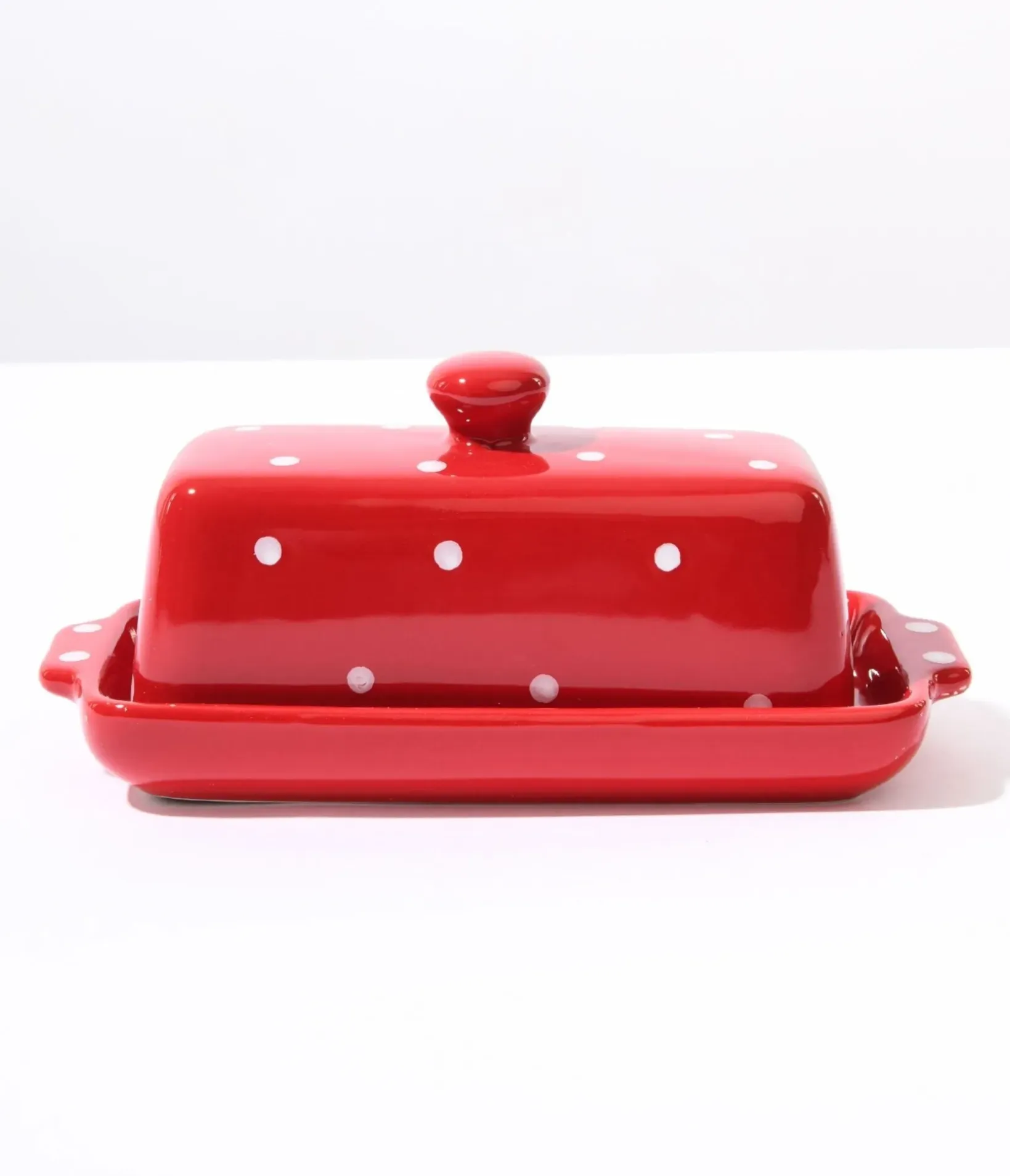 Unique Vintage All Things Red>Red Mushroom Polka Dot Butter Dish