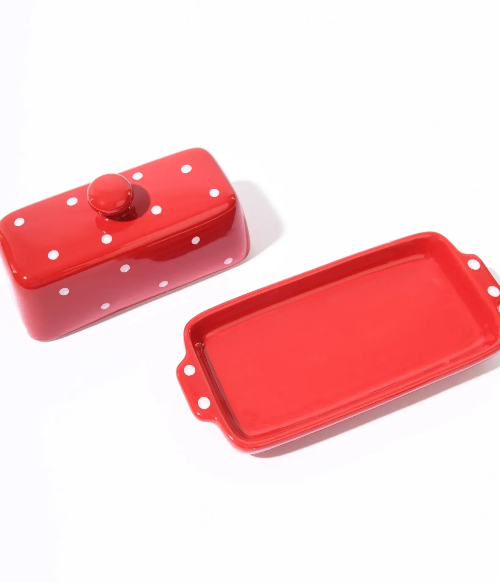 Unique Vintage All Things Red>Red Mushroom Polka Dot Butter Dish