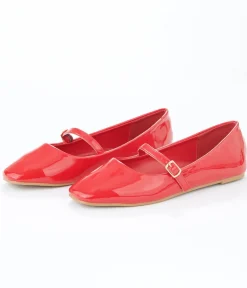 Unique Vintage Disney Bounding|Flats>Red Patent Leatherette Mary Jane Flats