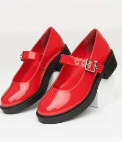 Unique Vintage All Things Red>Red Patent Leatherette Mary Jane Platforms