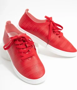 Unique Vintage Flats|All Things Red>Red Perforated Sneakers
