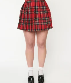 Unique Vintage Skirts|All Things Red>Red Plaid Pleated Mini Skirt