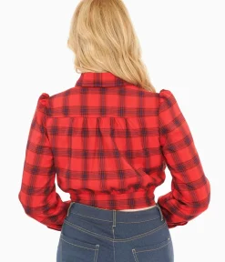 Unique Vintage Coats & Jackets|All Things Red>Red Plaid Rosie Bomber Jacket