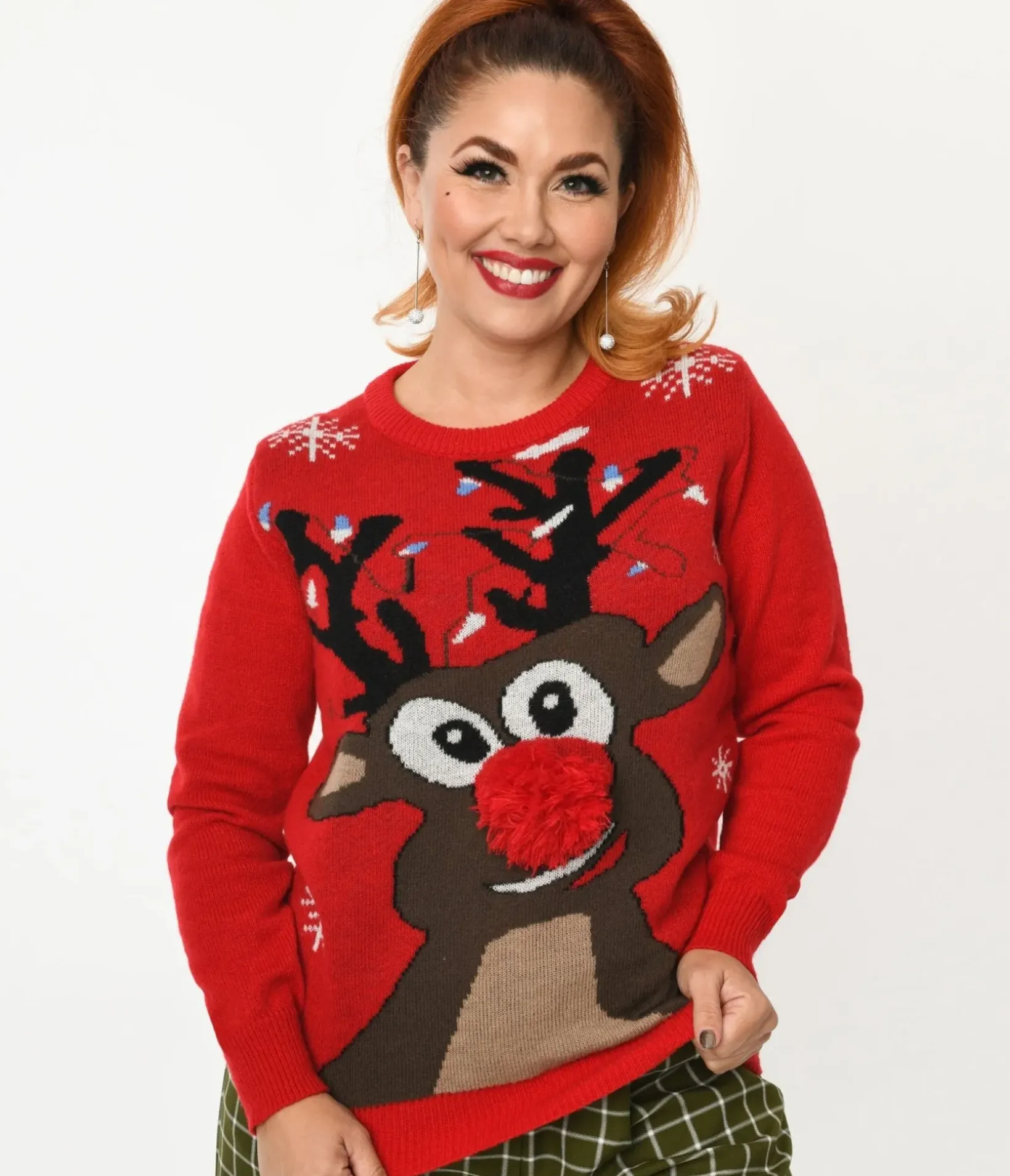 Unique Vintage Sweaters & Cardigans|Sweaters & Cardigans>Red Rudolph Holiday Sweater