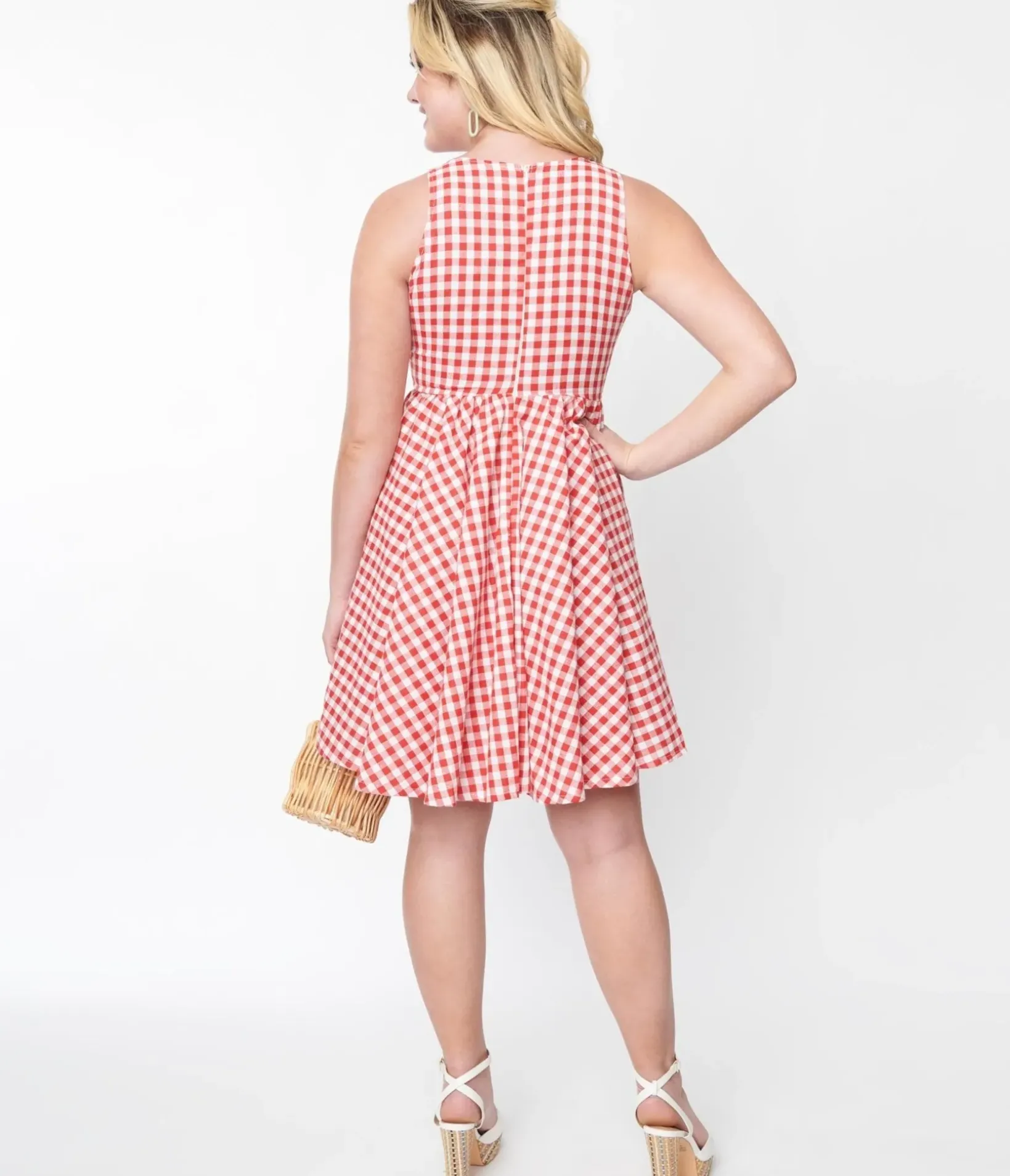 Unique Vintage Swing|Everyday Dresses>Red & White Gingham Swing Dress