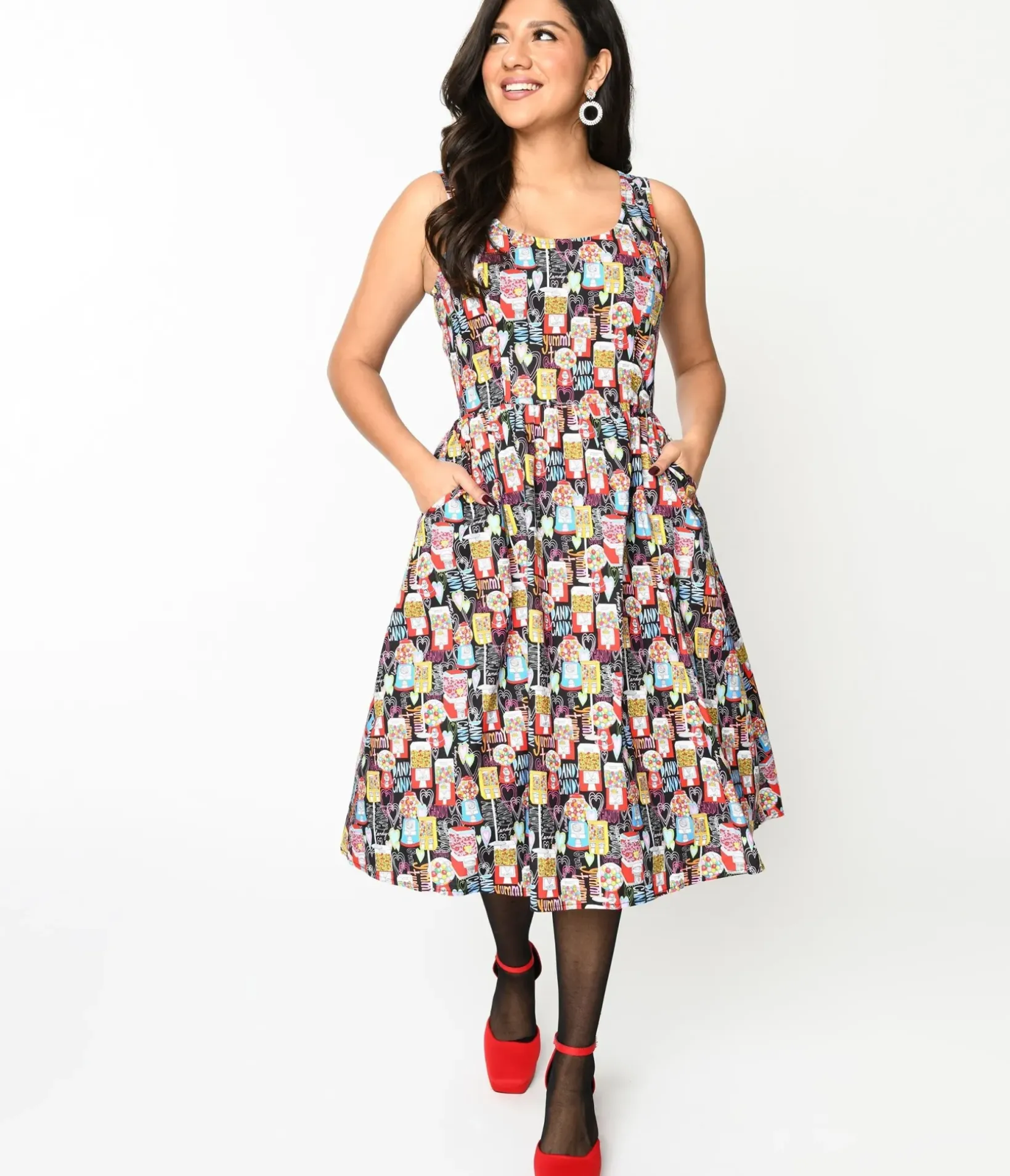 Unique Vintage Swing|Pocket Dresses>Retrolicious Black Gumball Machine Swing Dress