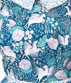 Unique Vintage Fit & Flare|Pocket Dresses>Retrolicious Blue Pegasus & Floral Flare Dress