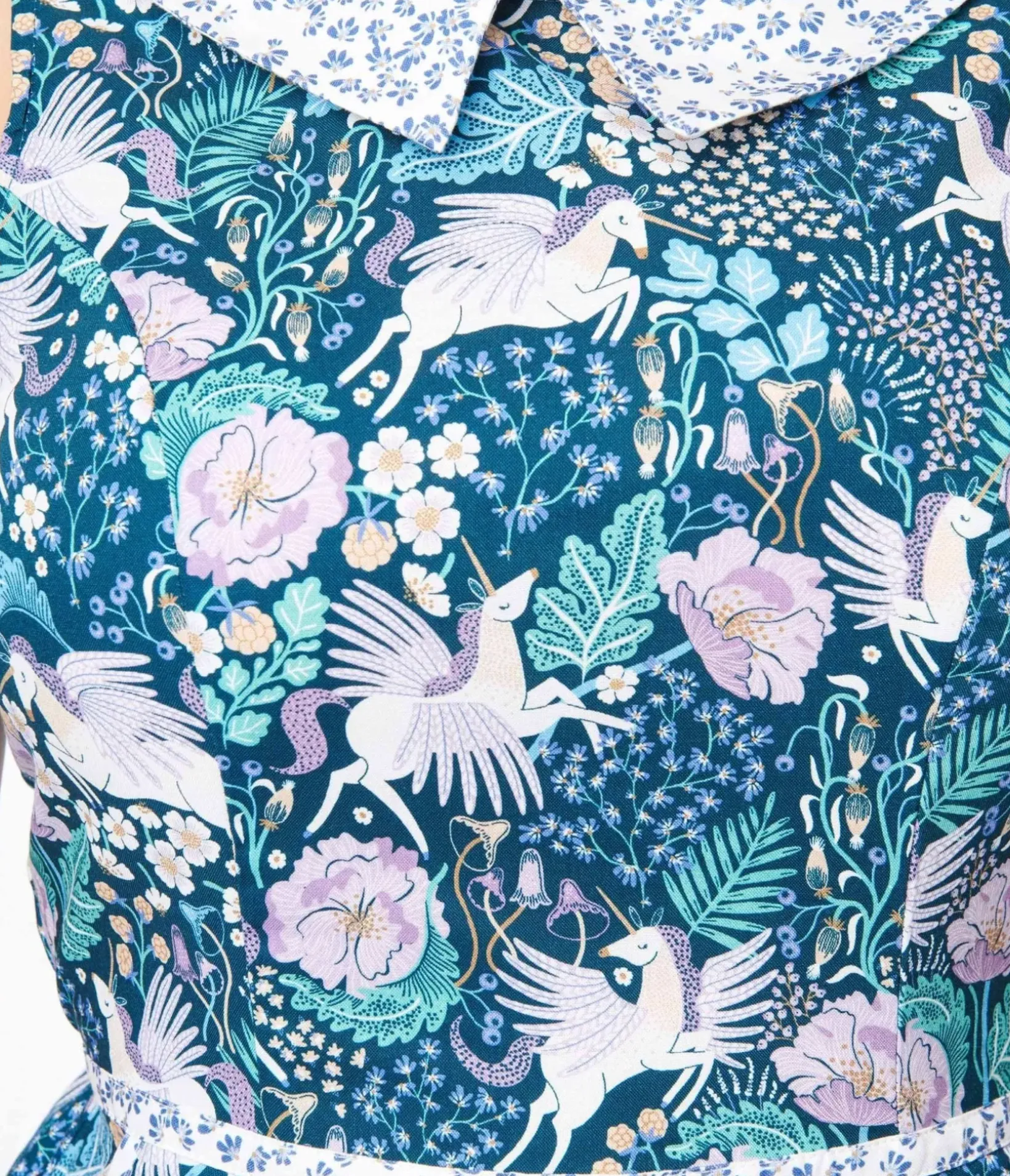 Unique Vintage Fit & Flare|Pocket Dresses>Retrolicious Blue Pegasus & Floral Flare Dress