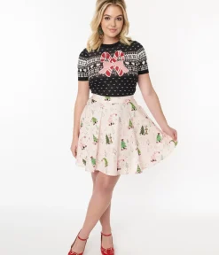 Unique Vintage Skirts|Skirts>Retrolicious Pink & Christmas Tree Skater Skirt