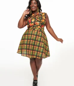 Unique Vintage Skirts|Skirts>Retrolicious Plus Size 1950s Autumn Tartan Skater Skirt
