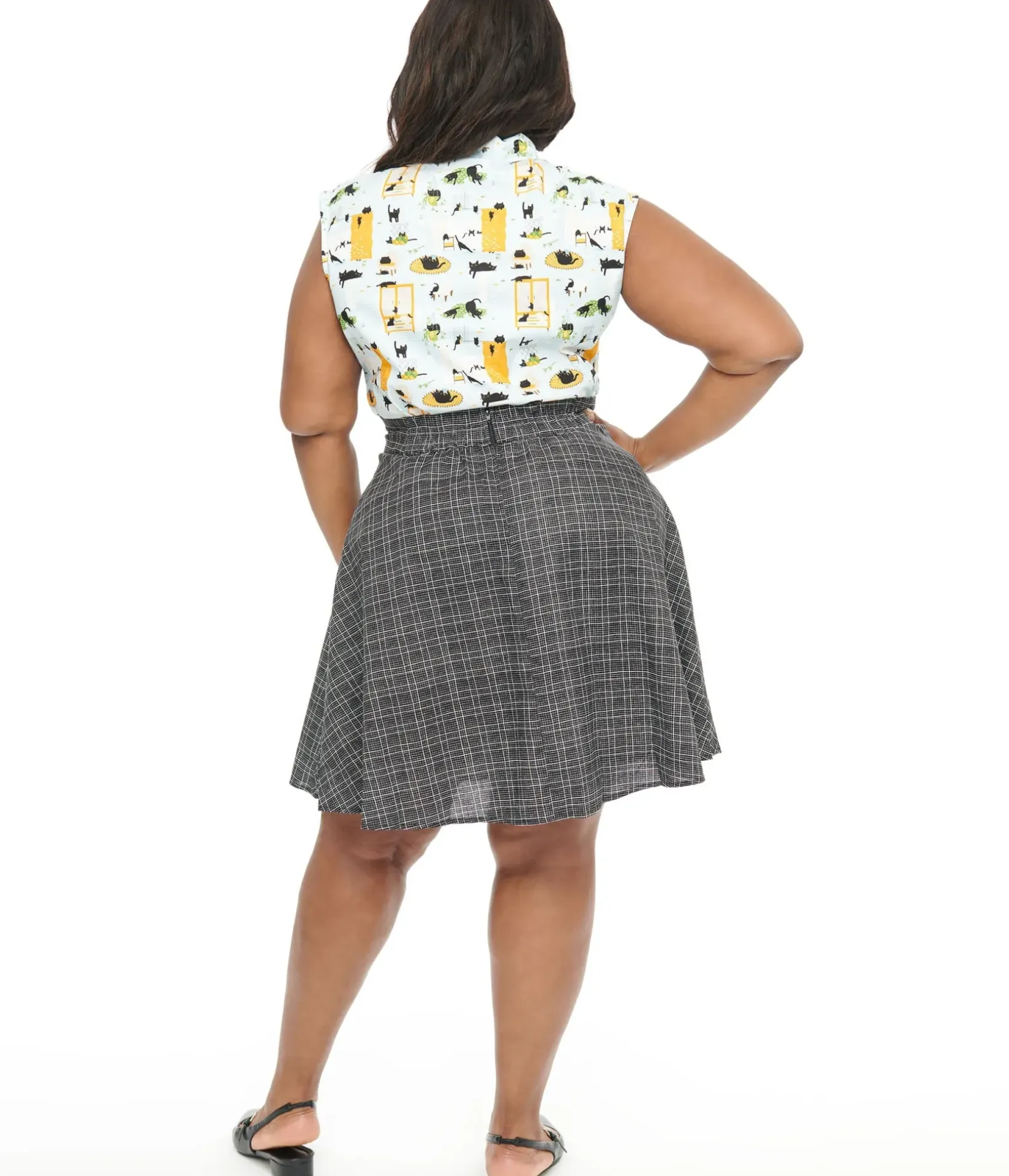 Unique Vintage Fit & Flare|Fit & Flare>Retrolicious Plus Size 1950s Black & White Check Cotton Skater Skirt