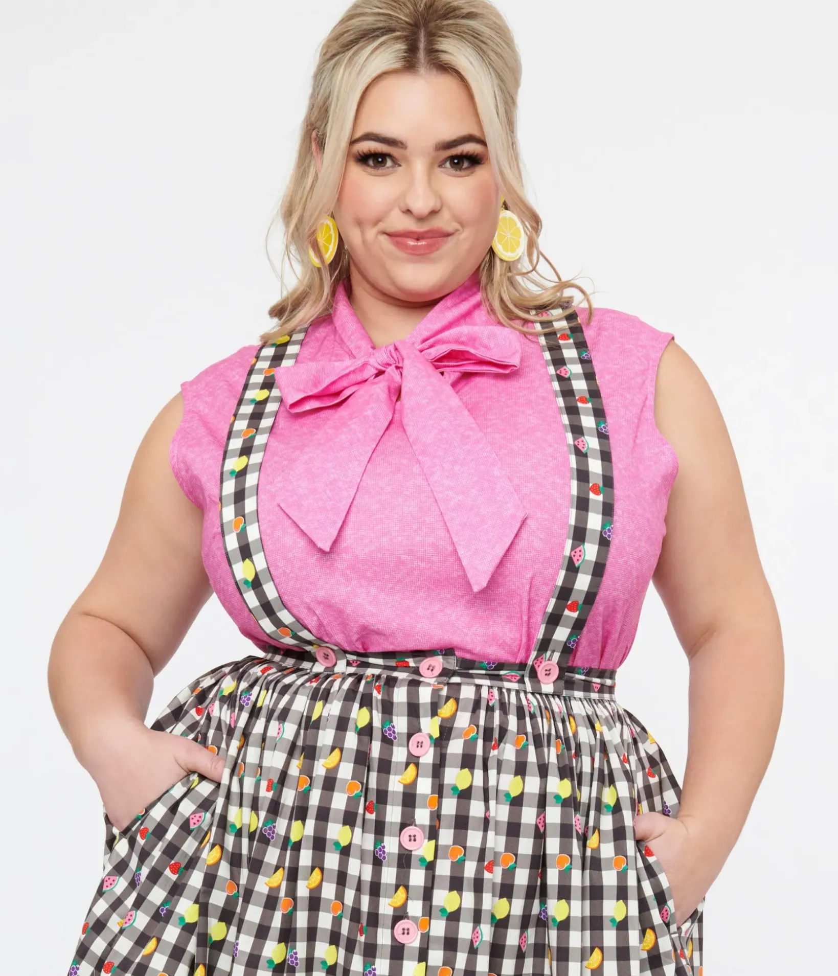 Unique Vintage Blouses|Blouses>Retrolicious Plus Size 1950s Hot Pink Cotton Bow Top