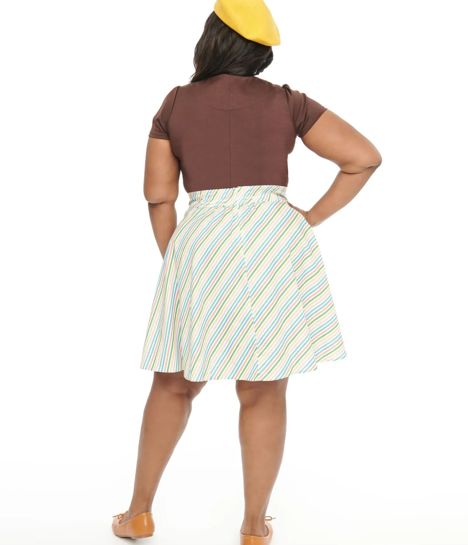 Unique Vintage Skirts|Skirts>Retrolicious Plus Size 1950s Rainbow Diagonal Stripe Skater Skirt