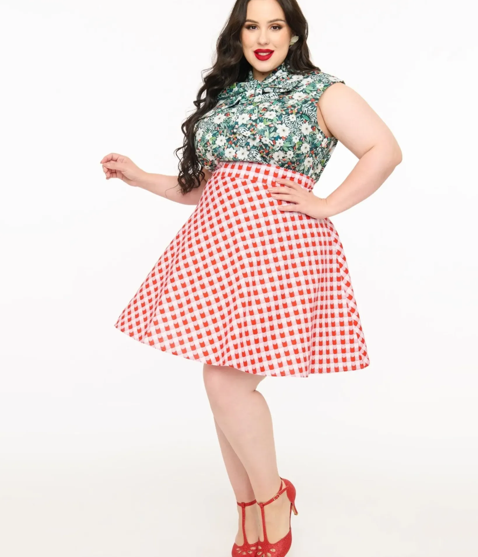 Unique Vintage Skirts|All Things Red>Retrolicious Plus Size 1950s Red Check Skater Skirt