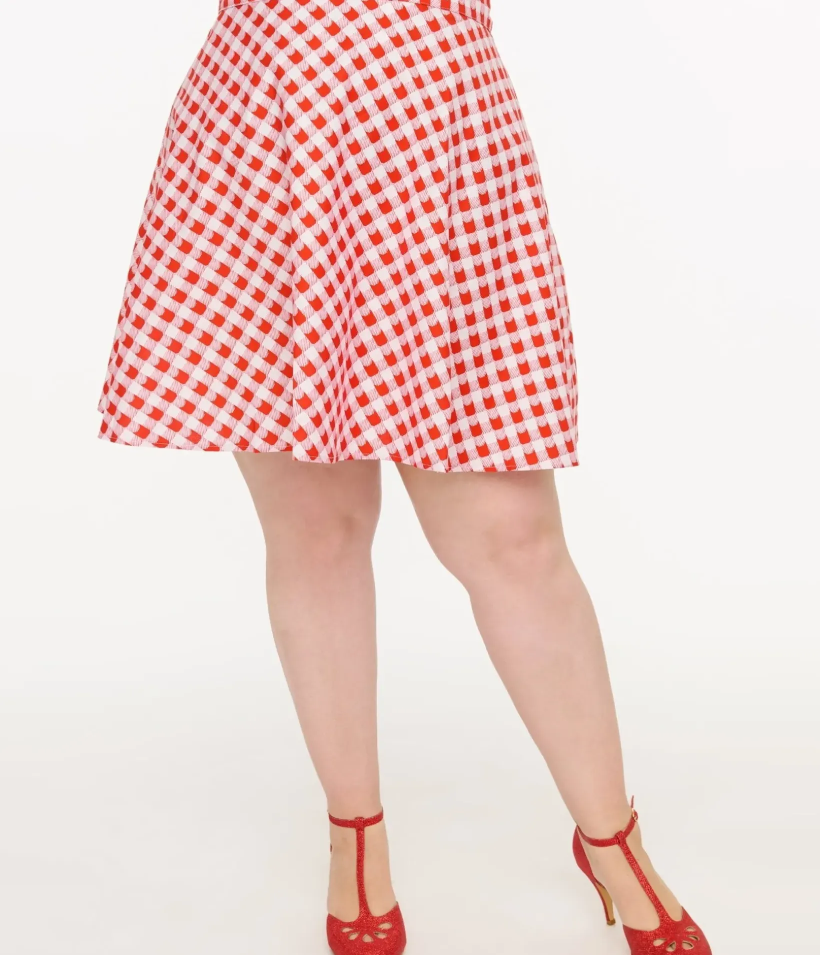 Unique Vintage Skirts|All Things Red>Retrolicious Plus Size 1950s Red Check Skater Skirt