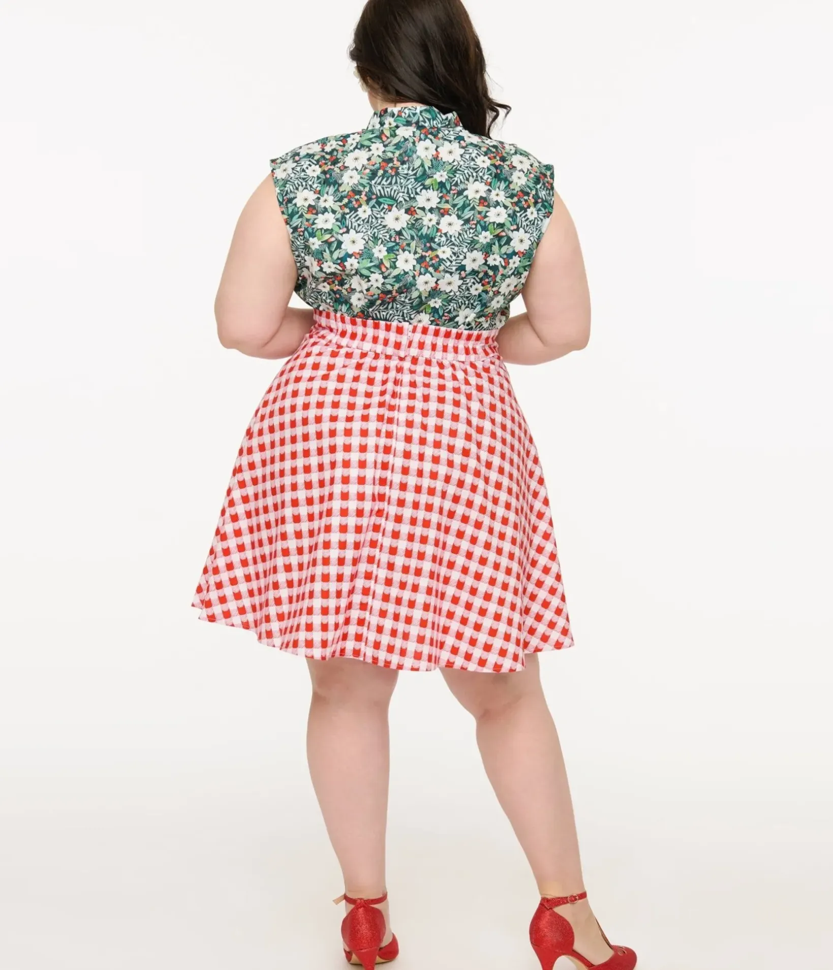 Unique Vintage Skirts|All Things Red>Retrolicious Plus Size 1950s Red Check Skater Skirt