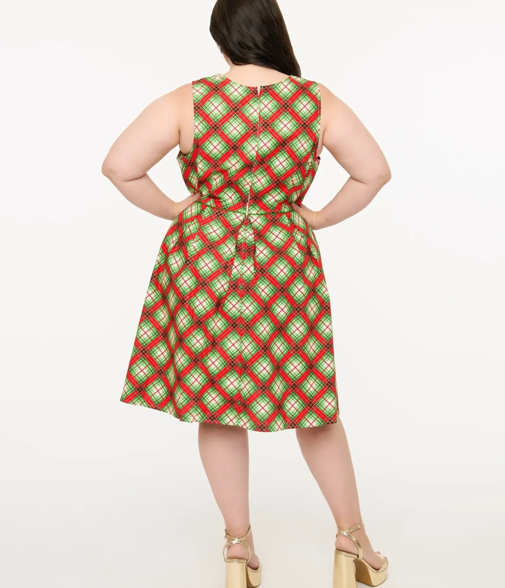 Unique Vintage Swing|Pocket Dresses>Retrolicious Plus Size 1950s Red Tartan Holiday Elizabeth Swing Dress