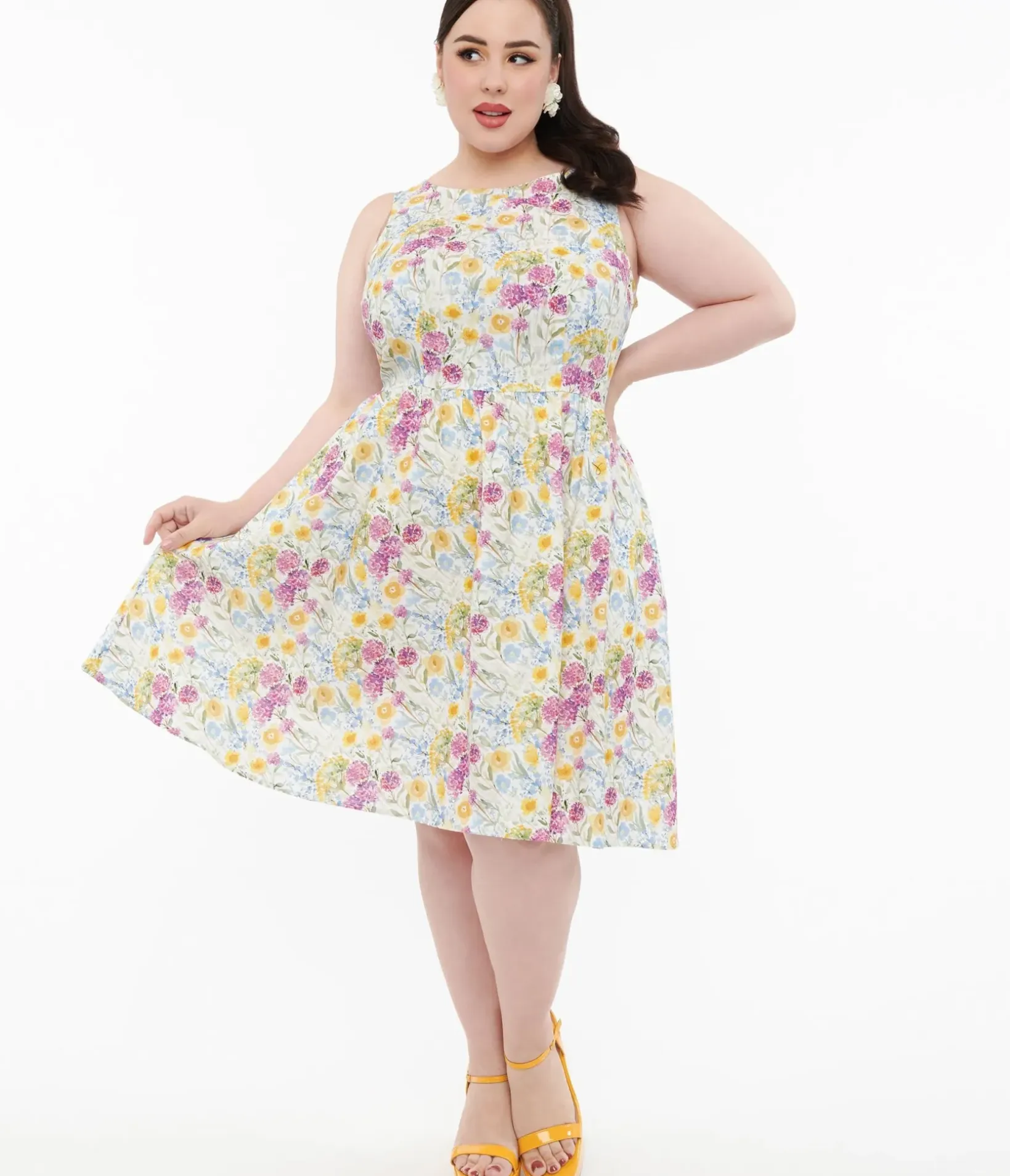 Unique Vintage Swing|Pocket Dresses>Retrolicious Plus Size 1950s Vintage Style Wildflower Cotton Swing Dress