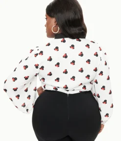 Unique Vintage Blouses|Blouses>Retrolicious Plus Size 1950s Winter Floral Cotton Bow Top