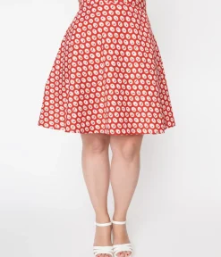 Unique Vintage Skirts|Skirts>Retrolicious Red Cherry Flare Skirt