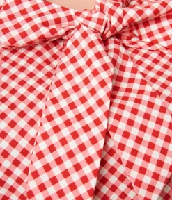 Unique Vintage All Things Red>Retrolicious Red Gingham Bow Top