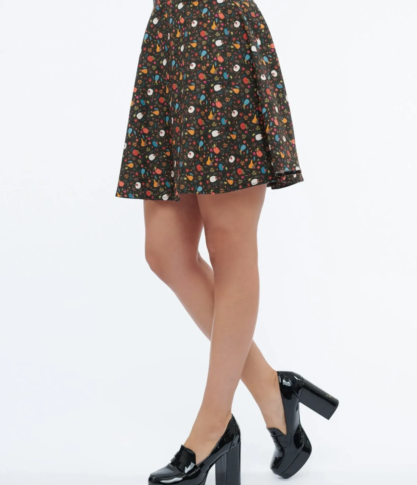 Unique Vintage Skirts|Halloween>Retrolicious 1950s Black Pumpkin Print Skater Skirt
