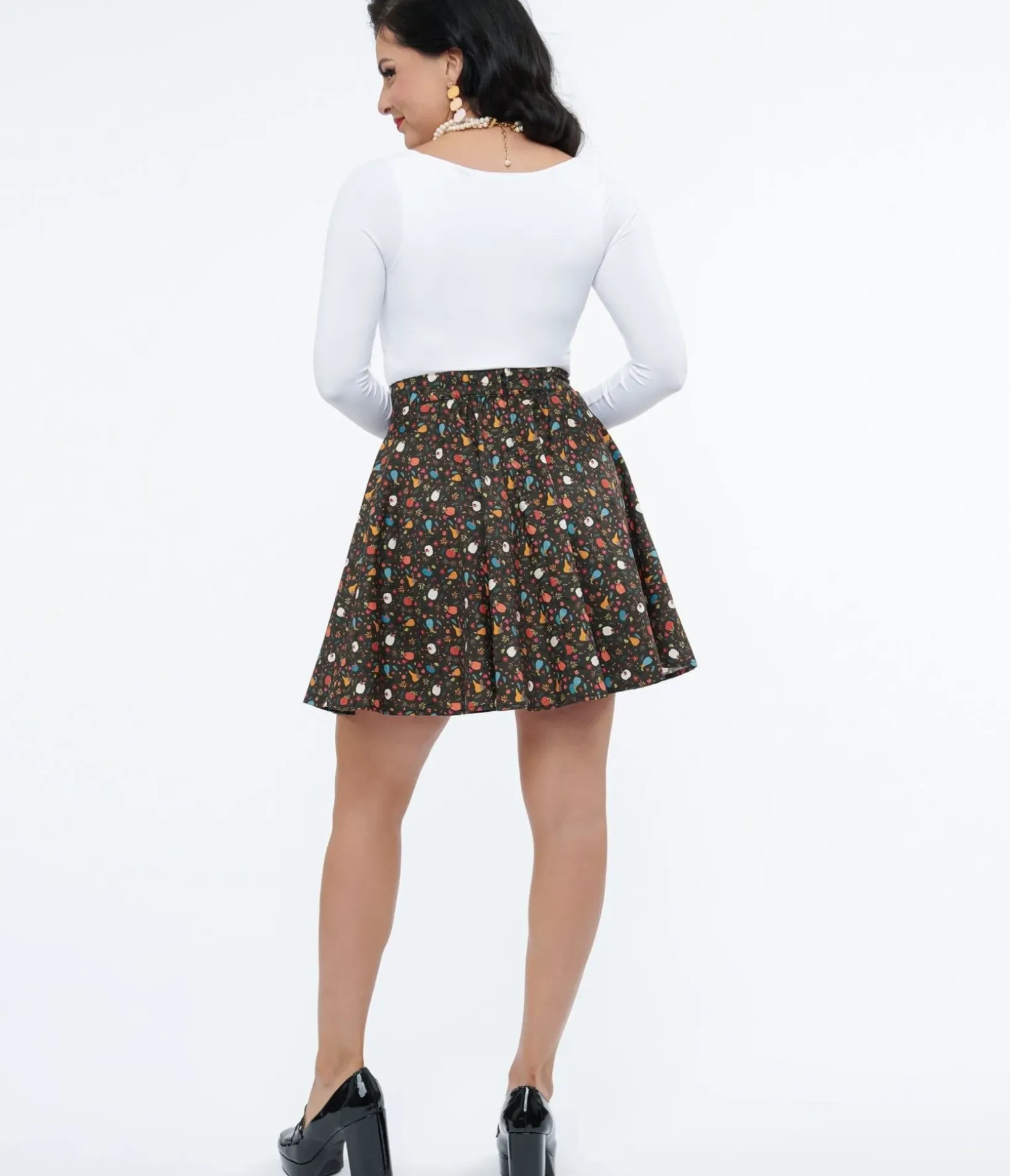 Unique Vintage Skirts|Halloween>Retrolicious 1950s Black Pumpkin Print Skater Skirt