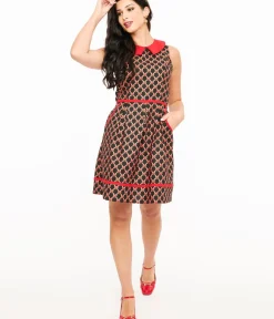 Unique Vintage Fit & Flare|Pocket Dresses>Retrolicious 1950s Black & Red Bow Cotton Fit & Flare Dress