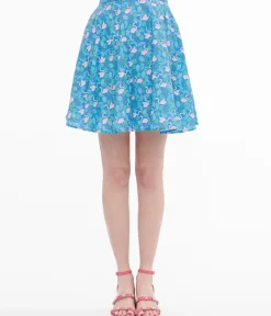 Unique Vintage Fit & Flare|Skirts>Retrolicious 1950s Blue & Pink Flamingo Print Cotton Skater Skirt