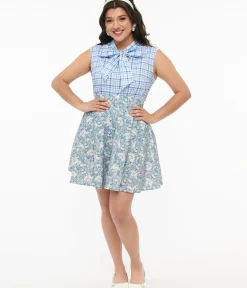 Unique Vintage Fit & Flare|Skirts>Retrolicious 1950s Blue & White Bunny Print Cotton Skater Skirt