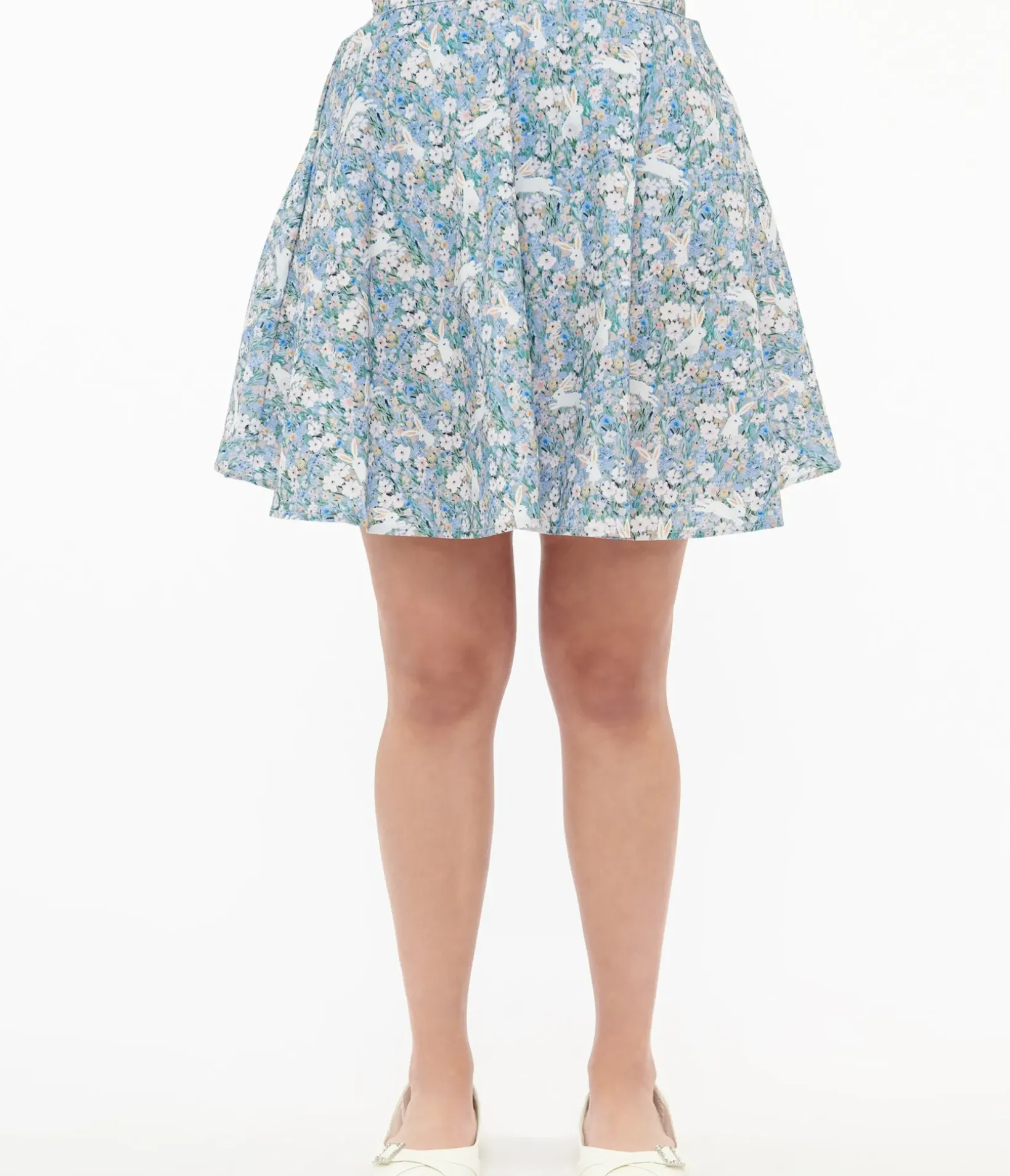 Unique Vintage Fit & Flare|Skirts>Retrolicious 1950s Blue & White Bunny Print Cotton Skater Skirt