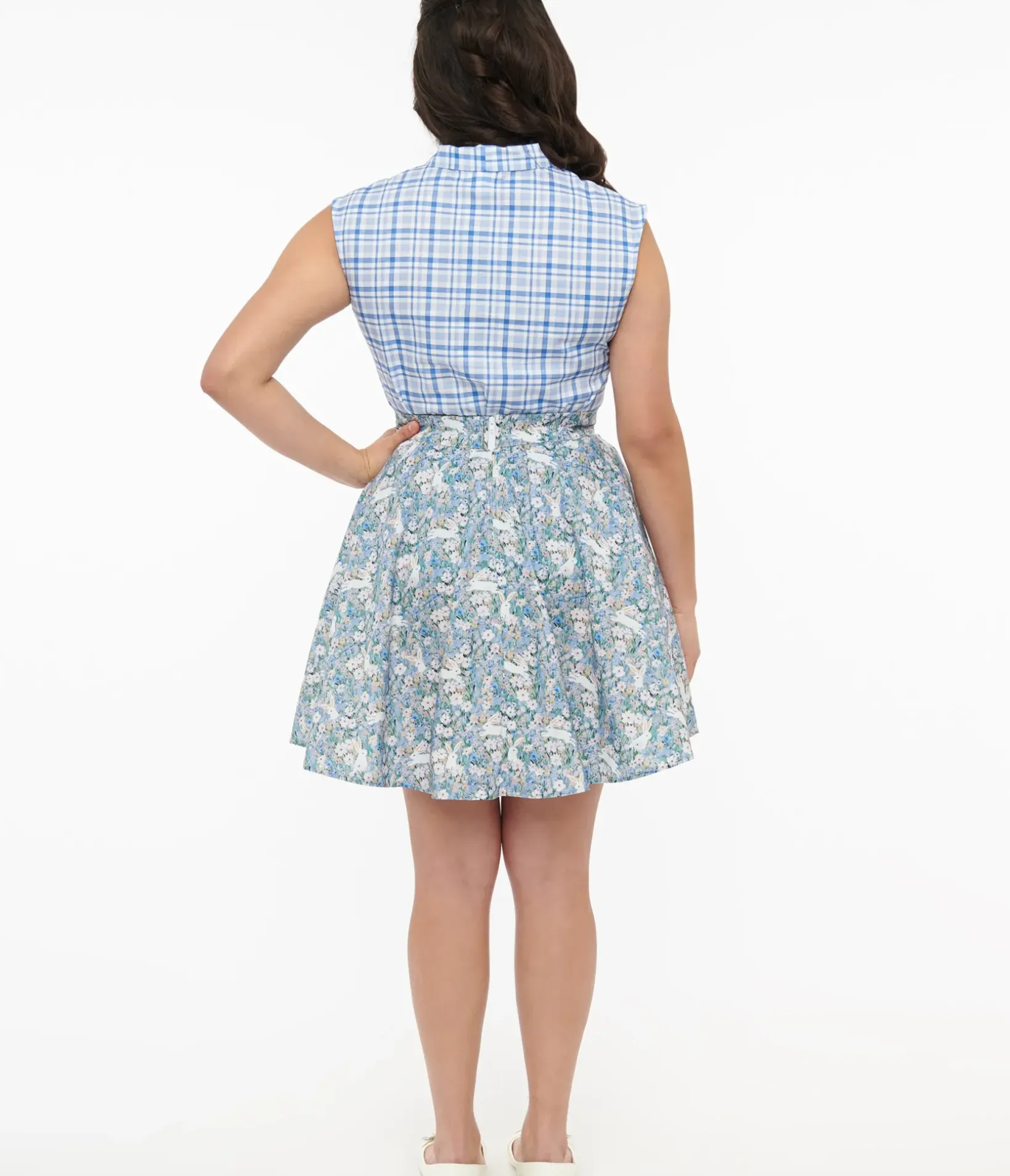 Unique Vintage Fit & Flare|Skirts>Retrolicious 1950s Blue & White Bunny Print Cotton Skater Skirt